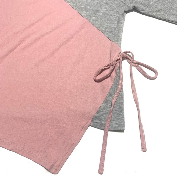 Elle Couture Gray Pink Asymmetrical longsleeves Shirt Blouse Size Small - Picture 4 of 9